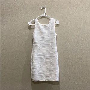 High neck low back spandex white dress
